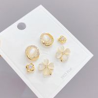 Fashion Flower Copper Ear Studs Plating Inlay Zircon Copper Earrings 3 Pairs main image 6