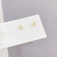 Fashion Flower Copper Ear Studs Plating Inlay Zircon Copper Earrings 3 Pairs main image 3