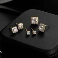 Fashion Square Copper Ear Studs Inlay Zircon Copper Earrings 3 Pairs main image 4