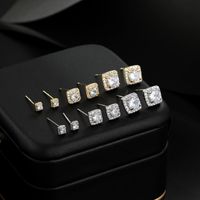 Fashion Square Copper Ear Studs Inlay Zircon Copper Earrings 3 Pairs main image 1