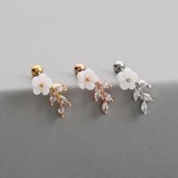 Fashion Flower Copper Ear Studs Inlay Zircon Copper Earrings 1 Piece sku image 6