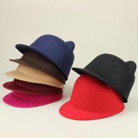 Women's Cute Solid Color Flat Eaves Fedora Hat main image 3