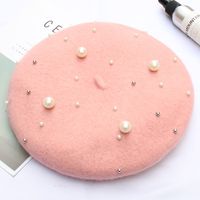 Women's Fashion Solid Color Pearl Eaveless Beret Hat sku image 3