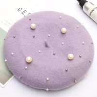 Women's Fashion Solid Color Pearl Eaveless Beret Hat sku image 1