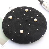Women's Fashion Solid Color Pearl Eaveless Beret Hat sku image 2