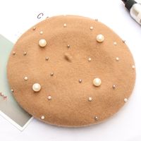 Women's Fashion Solid Color Pearl Eaveless Beret Hat sku image 18