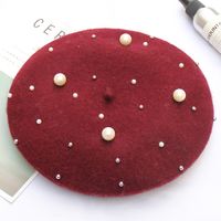 Women's Fashion Solid Color Pearl Eaveless Beret Hat sku image 8