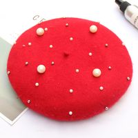 Women's Fashion Solid Color Pearl Eaveless Beret Hat sku image 11