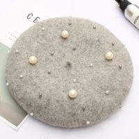 Women's Fashion Solid Color Pearl Eaveless Beret Hat sku image 5