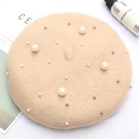 Women's Fashion Solid Color Pearl Eaveless Beret Hat sku image 13