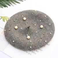 Women's Fashion Solid Color Pearl Eaveless Beret Hat sku image 6
