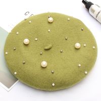 Women's Fashion Solid Color Pearl Eaveless Beret Hat sku image 14