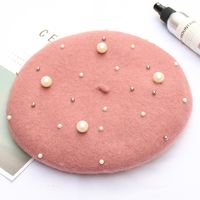 Women's Fashion Solid Color Pearl Eaveless Beret Hat sku image 9