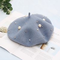 Women's Fashion Solid Color Pearl Eaveless Beret Hat sku image 17