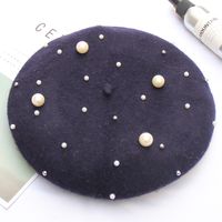 Women's Fashion Solid Color Pearl Eaveless Beret Hat sku image 12
