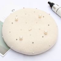 Women's Fashion Solid Color Pearl Eaveless Beret Hat sku image 10