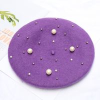 Women's Fashion Solid Color Pearl Eaveless Beret Hat sku image 16