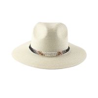 Women's Fashion Solid Color Beaded Flat Eaves Fedora Hat sku image 3