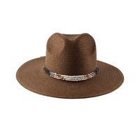 Women's Fashion Solid Color Beaded Flat Eaves Fedora Hat sku image 7