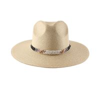Women's Fashion Solid Color Beaded Flat Eaves Fedora Hat sku image 1