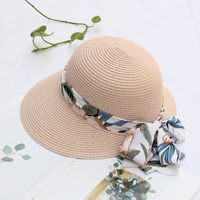 Women's Vacation Solid Color Bowknot Straw Hat sku image 4