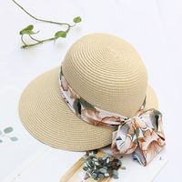 Women's Vacation Solid Color Bowknot Straw Hat sku image 2
