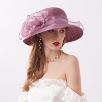 Women's Fashion Solid Color Flowers Flat Eaves Sun Hat main image 6