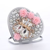 Heart Shaped Metal Pearl Flower Cat Double-sided Portable Cosmetic Mirror main image 4