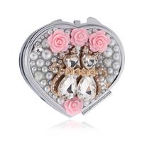 Heart Shaped Metal Pearl Flower Cat Double-sided Portable Cosmetic Mirror main image 5