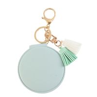 Round Pu Leather Cute Tassel Cosmetic Mirror Keychain main image 5