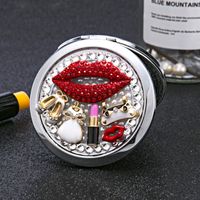 Rote Lippen Lippenstift Tasche Doppel-seitige Tragbare Kosmetik Spiegel sku image 1