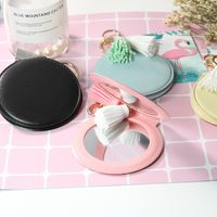 Round Pu Leather Cute Tassel Cosmetic Mirror Keychain main image 3
