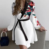 Women's Pencil Skirt Fashion V Neck Printing Long Sleeve Flower Butterfly Above Knee Daily main image 3