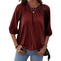 Women's T-shirt 3/4 Length Sleeve Blouses Patchwork Simple Style Solid Color main image 3