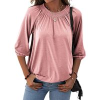 Women's T-shirt 3/4 Length Sleeve Blouses Patchwork Simple Style Solid Color main image 2