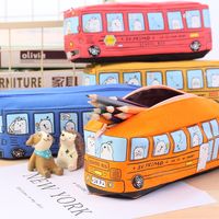 Cute Creative Small Animal Bus Canvas  Pencil Case Student Stationery Wholesale main image 4