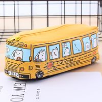 Cute Creative Small Animal Bus Canvas  Pencil Case Student Stationery Wholesale sku image 3