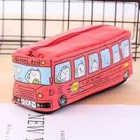 Cute Creative Small Animal Bus Canvas  Pencil Case Student Stationery Wholesale sku image 2