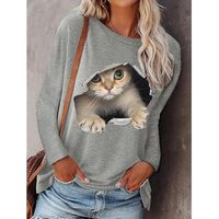 Women's Blouse Long Sleeve Blouses Printing Fashion Cat main image 5