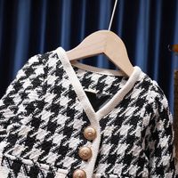 Fashion Houndstooth Button Cotton Girls Clothing Sets main image 3