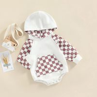 Fashion Checkered Pocket Cotton Baby Rompers sku image 5