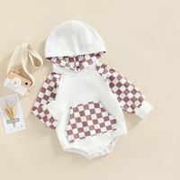 Fashion Checkered Pocket Cotton Baby Rompers sku image 6