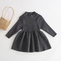 Fashion Solid Color Knit Girls Dresses main image 5