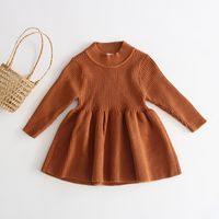 Fashion Solid Color Knit Girls Dresses main image 4