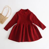 Fashion Solid Color Knit Girls Dresses sku image 4