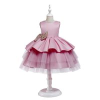 Fashion Solid Color Bowknot Cotton Blend Girls Dresses sku image 3