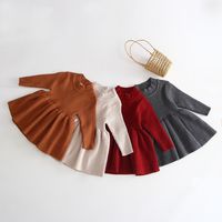Fashion Solid Color Knit Girls Dresses main image 1
