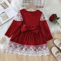 Fashion Printing Lace Bowknot Cotton Blend Girls Dresses main image 4