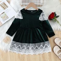 Fashion Printing Lace Bowknot Cotton Blend Girls Dresses sku image 8