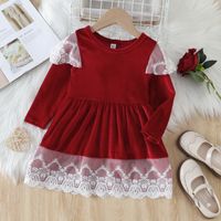 Fashion Printing Lace Bowknot Cotton Blend Girls Dresses sku image 4
